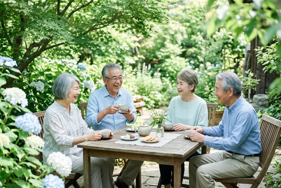 初夏の庭で、みんなでお茶会をしました