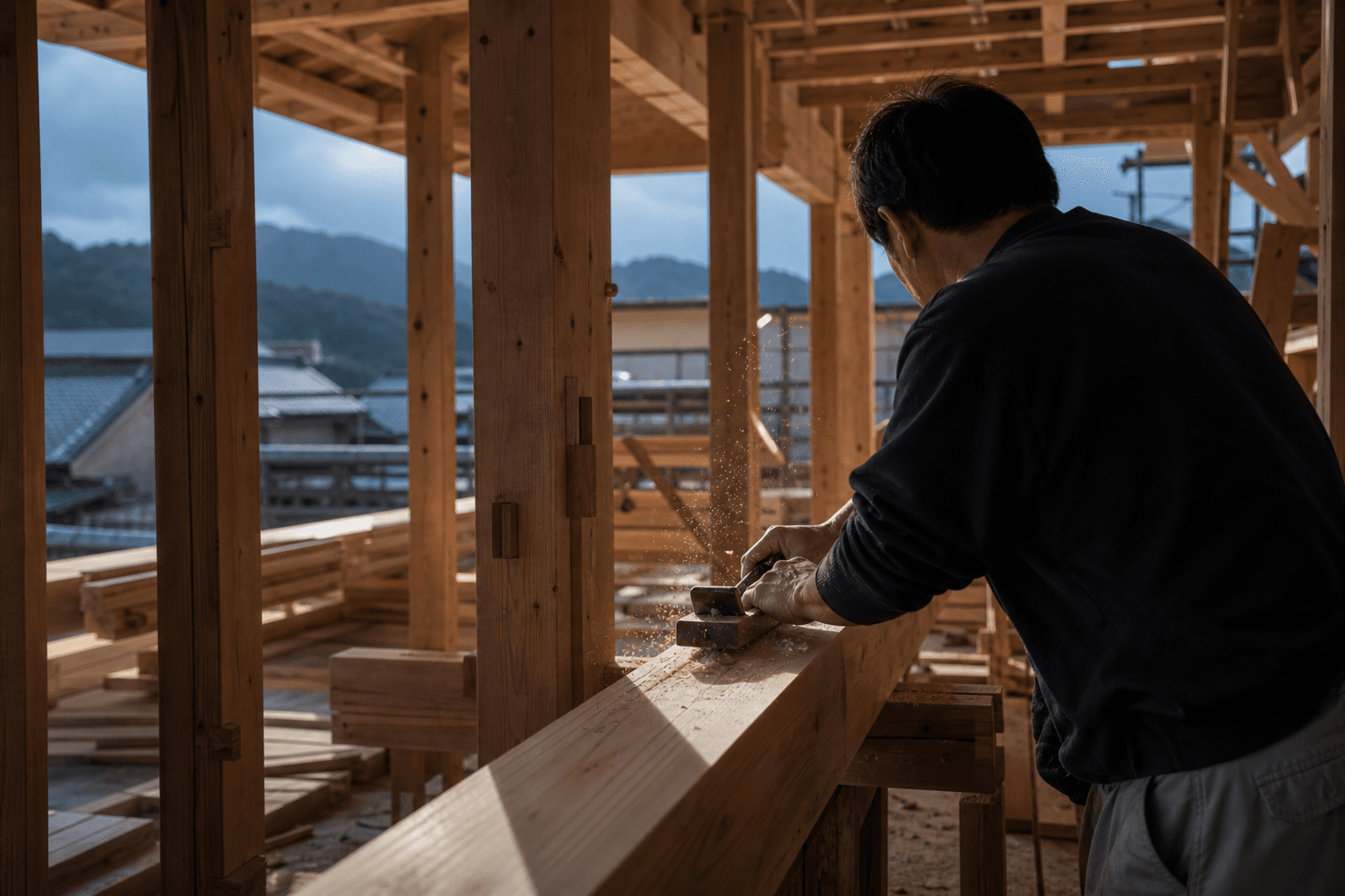 職人による木造住宅の施工風景